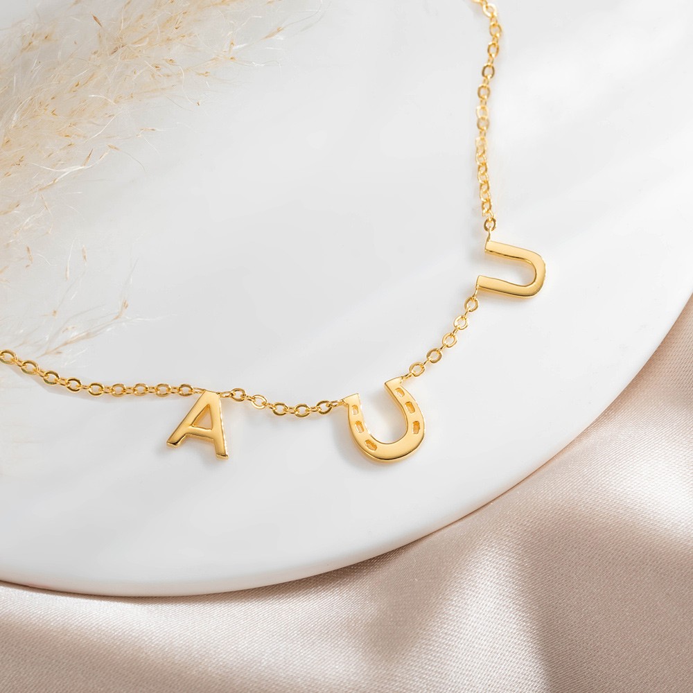 Personalisierte Hufeisenkette mit zwei Initialen, Glücksbringer-Halskette, Geburtstags-/Hochzeits-/Jahrestagsgeschenk für Pferdeliebhaber/Braut/Mama/beste Freundin