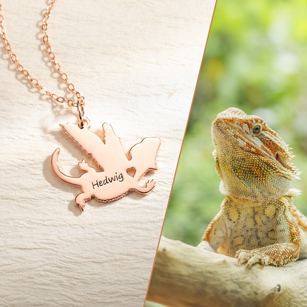 Personalized Bearded Dragon Necklace, Lizard Name Jewelry, Reptile Gift, Custom Pet Loss Memorial Gift, Angel Heaven Rainbow Bridge