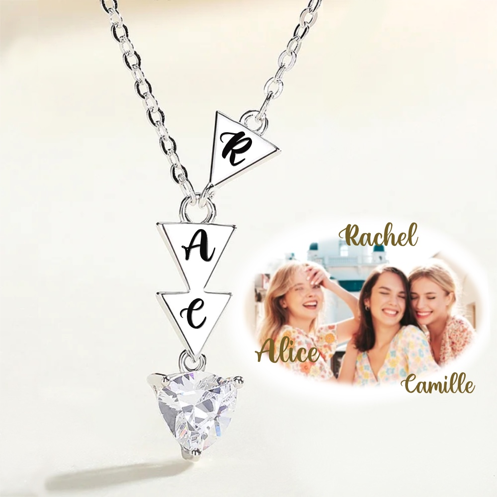 Personalized Triangle Initial Necklace with Zirconia, Thank You for Being My Badass Tribe, S925 Jewelry, Sister/Friendship/Bridesmaid's Gift for Women Best Friend