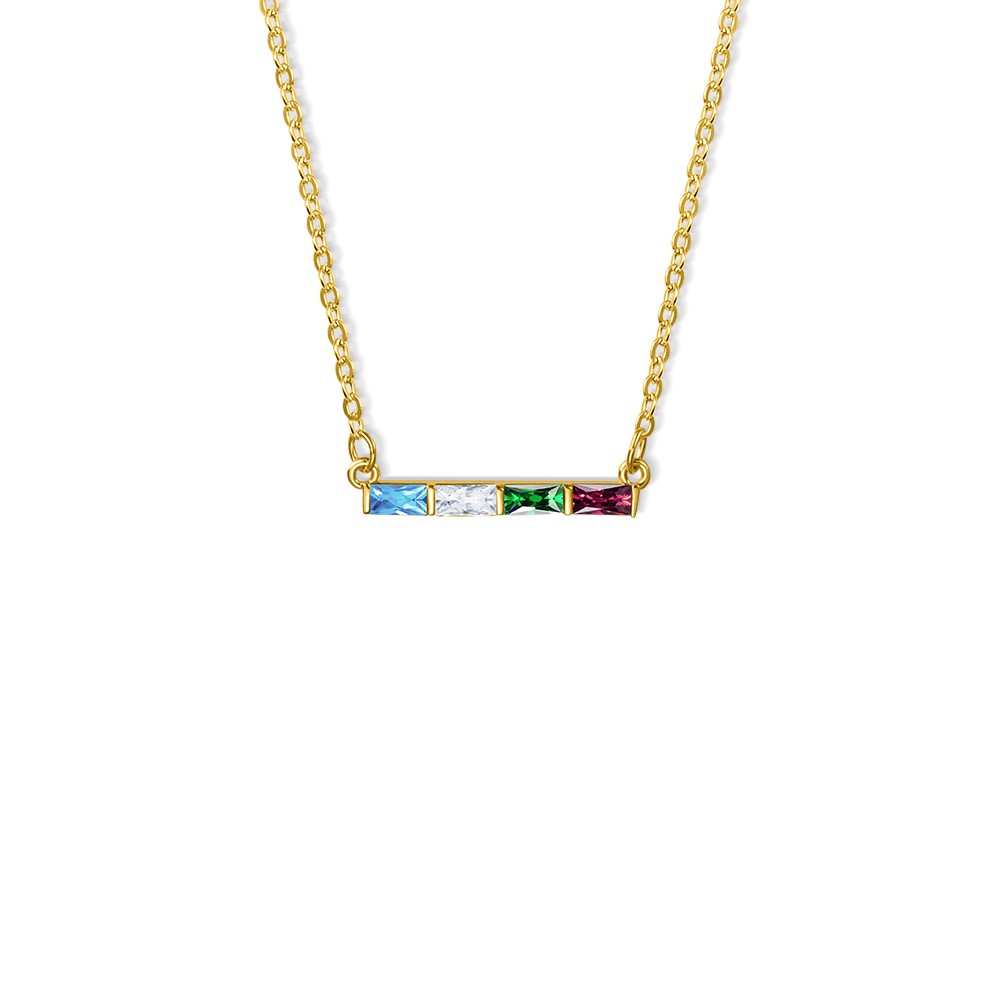 Personalized 1-8 Baguette Birthstones Dainty Pendant Necklace, Minimal Family Jewelry, Birthday/Mother's Day Gift for Women