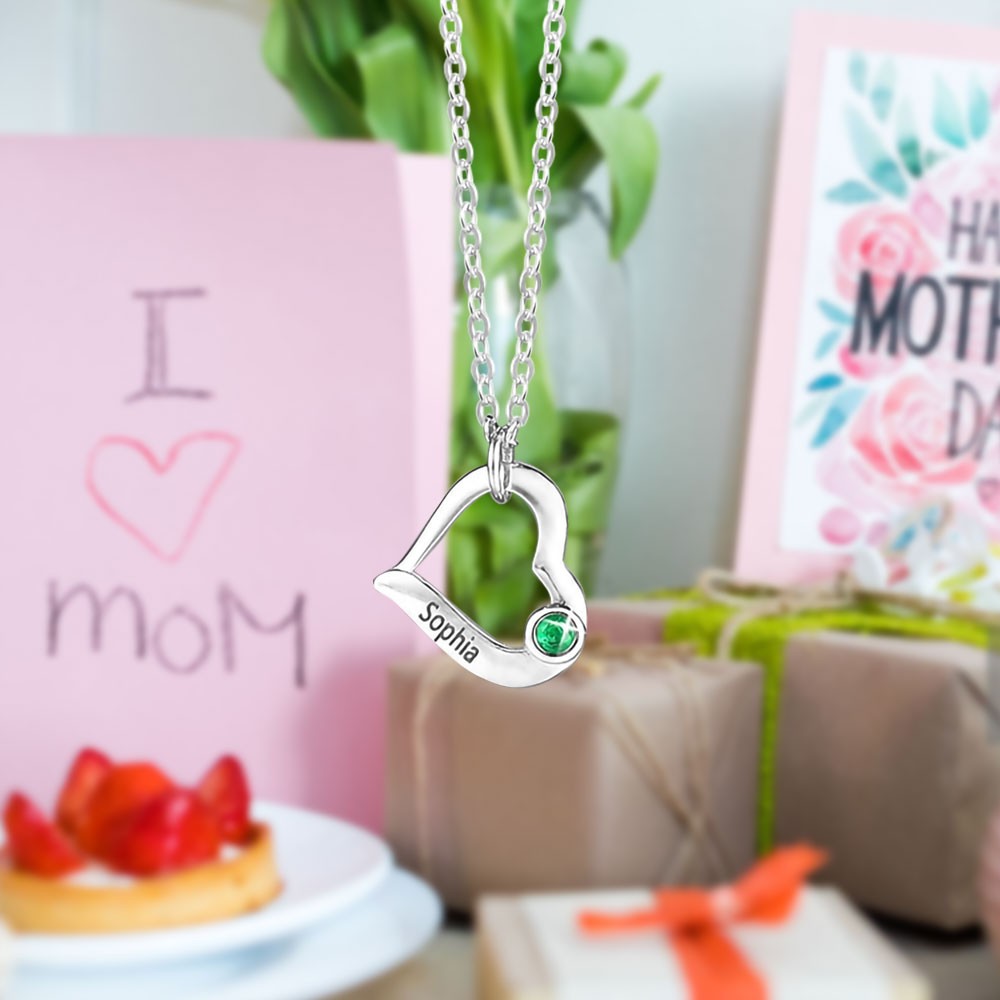 Personalized Heart Birthstone Necklace