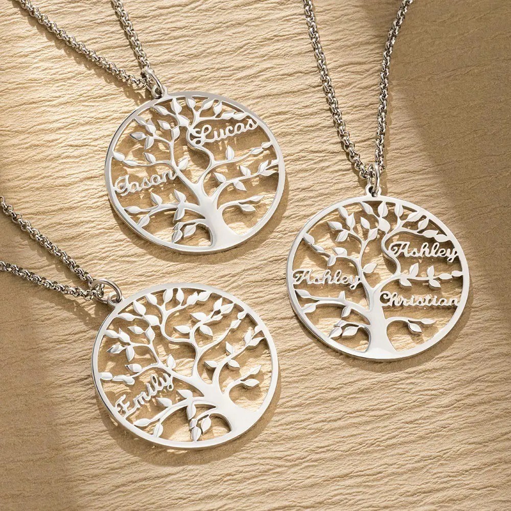Personalized 1-9 Names Family Tree of Life Necklace, Mother's Day Birthday Gift for Mom Grandma