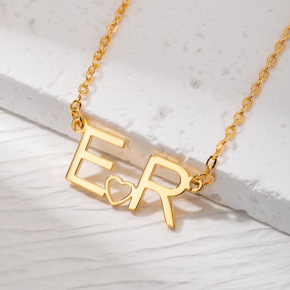 Personalized Dainty Double Initial Necklace with Tinny Heart, Couple  Necklace, Simple Necklace, Birthday Anniversary Valentine's Day Gift for Her