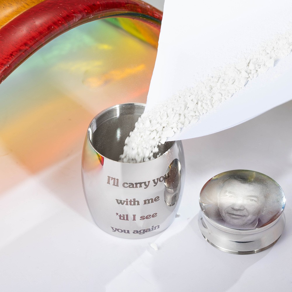 Custom Mini Urn for Human Ashes with Photo & Message, Cremation Jewelry Keepsake, Memorial Gift