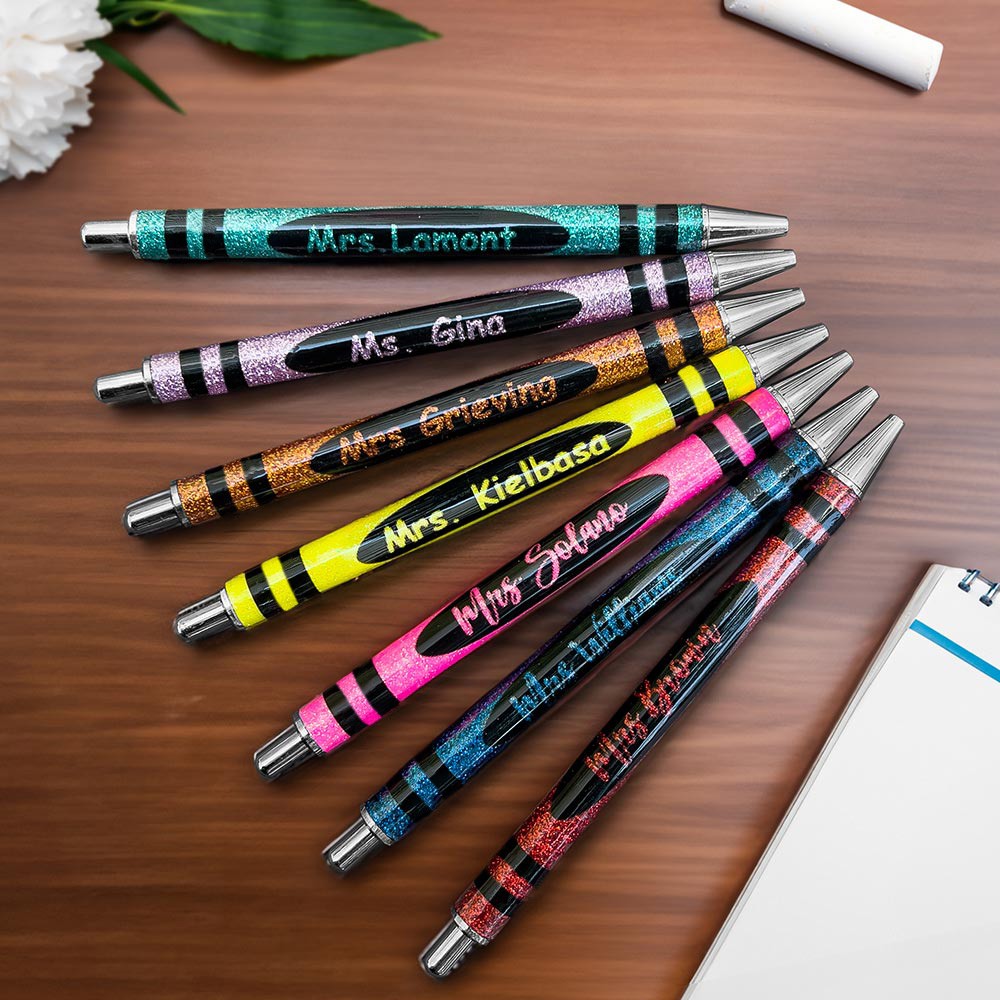 Personalized Name Glitter Pen, Set of 2, Glitter Crayon Pen, Ball-Point Pen, Teacher Appreciation Gift, Back to School Gift, Gift for Teacher