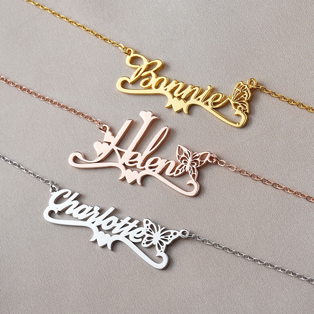 Personalized Name Birth Butterfly Necklace, Custom Name Pendant Necklace, Sterling Silver Jewelry, Birthday/Wedding/Anniversary Gift for Her/Women