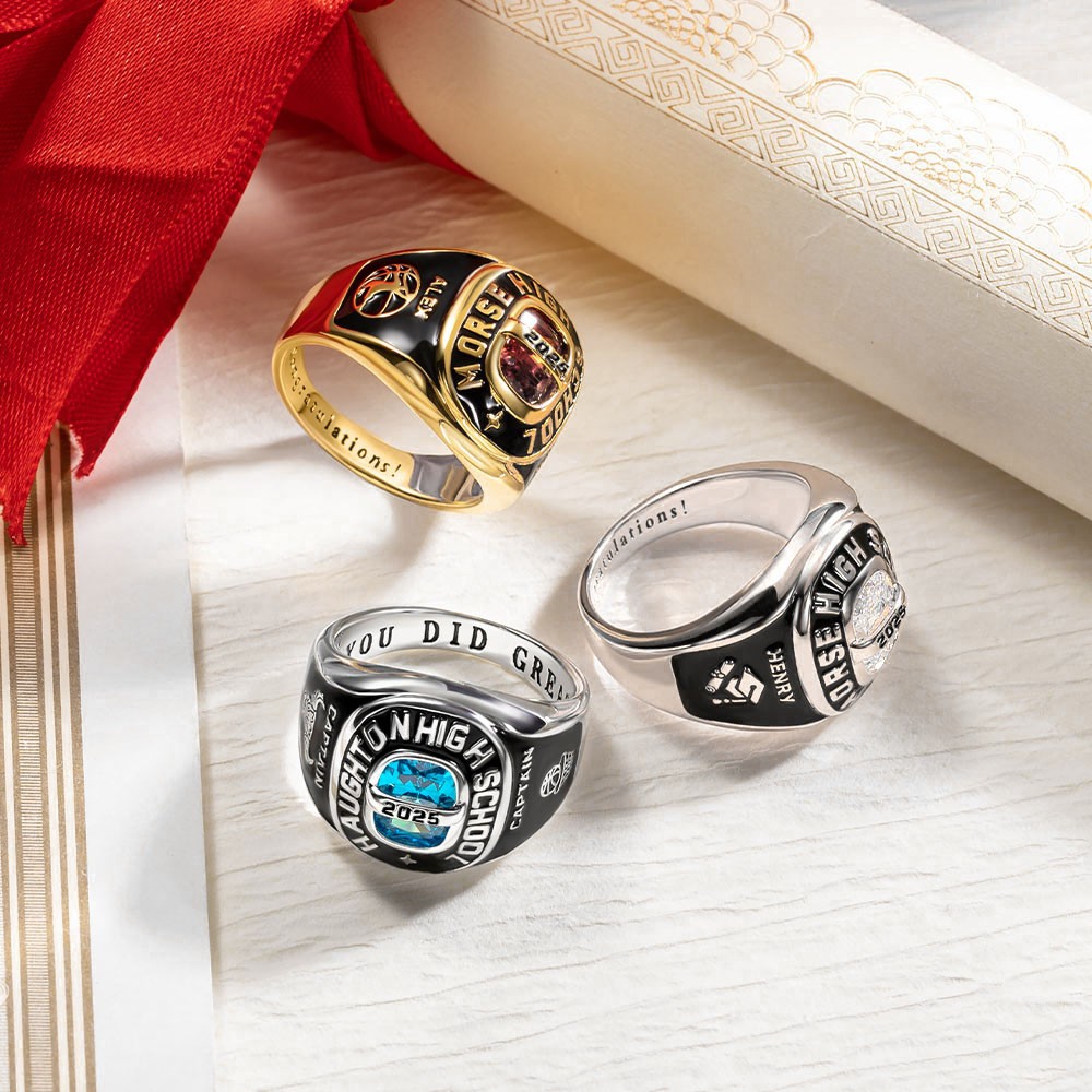 Custom Sterling Silver 925 Men's Class Ring for High School and College, Statement Ring, Birthstone Jewelry