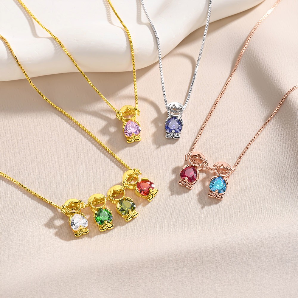 Mom Necklace with Kids birthstone Charms