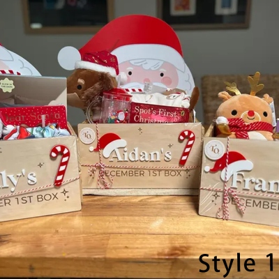 Personalized Name Tag Christmas Eve Box, Wooden December 1st Gift Box, Christmas Eve Crate, Family Holiday Keepsake, Christmas Gift for Kids/Family