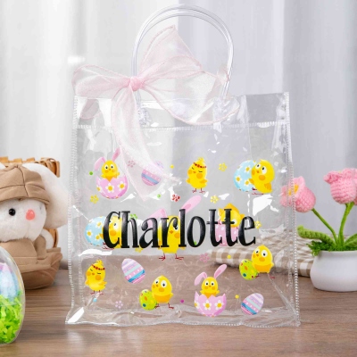 Personalized Easter Gift Bags with Pink Bow Ribbon