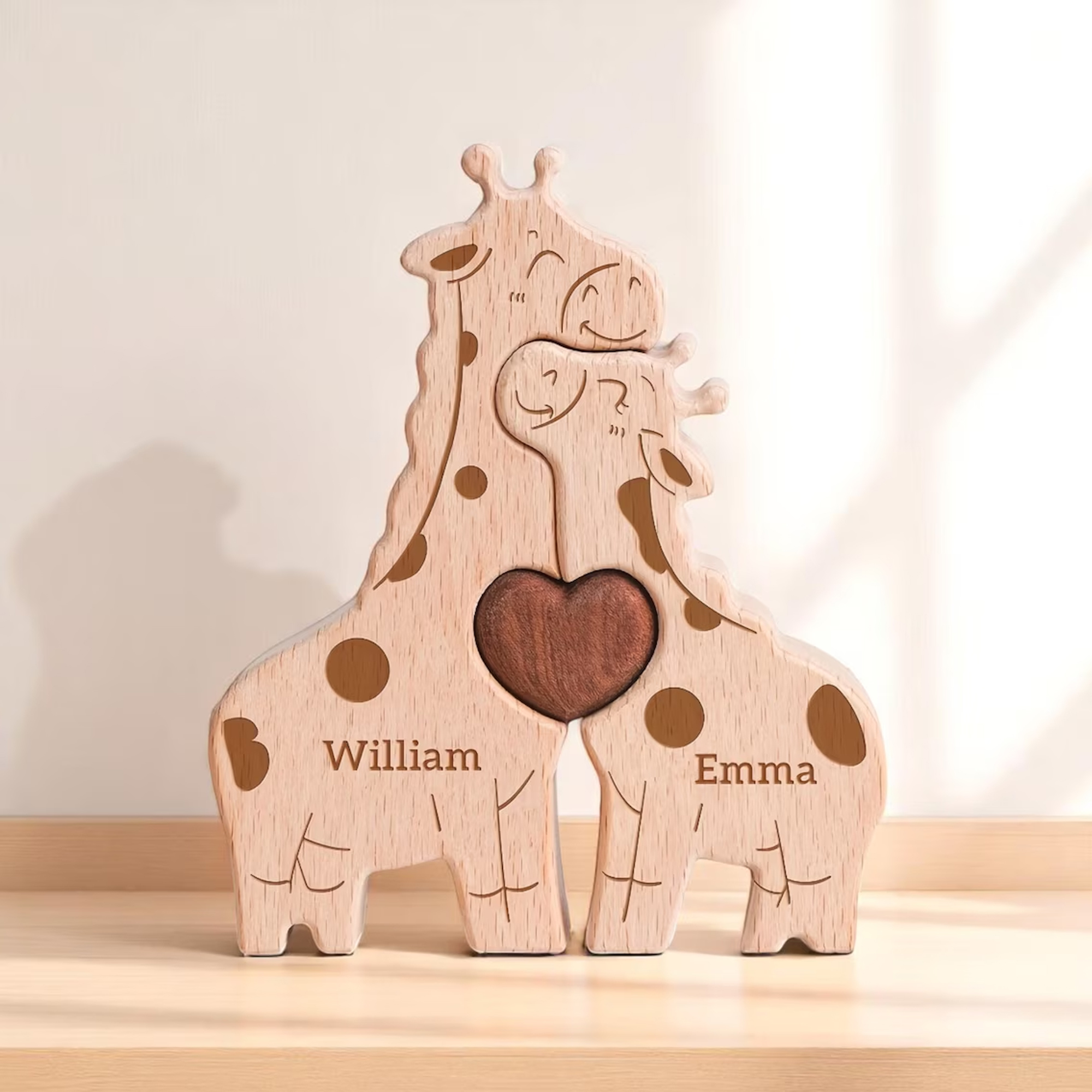 Personalized Giraffe Family Puzzle with 2-5 Names, Wooden Nursery