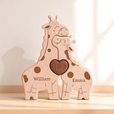 Puzzle personnalisé Famille Girafe avec 2 à 5 noms, Décoration en bois pour chambre d'enfant, Souvenir de famille, Cadeau Fête des Mères/Anniversaire pour maman/grand-mère/famille