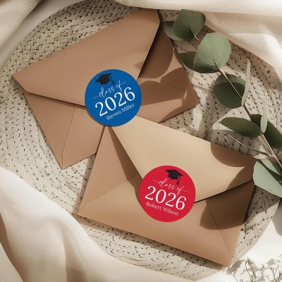 Custom Name Class of 2026 Graduation Stickers, Self-Adhesive Round Graduation Party Invite Envelope Seal Labels, Gifts for Graduates