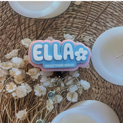 Personalised Pastel Badge Reel with 3D Name Plate, Acrylic RN Retractable ID Badge Holder, Birthday/Appreciation Gift for Nurses/Doctors/Medical Staff