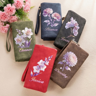 Personalized birth flower wallet