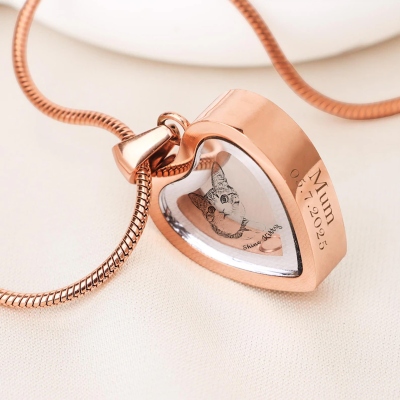 Gepersonaliseerde hartvormige urnketting met naam en foto, ashangerketting met hanger voor kat of hond, herdenkingssieraad voor huisdier, jubileum-/rouwgeschenk voor huisdiereigenaren.