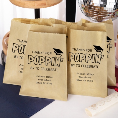 Custom Name Food-Grade Treat Snack Goodie Cookie Bags Set of 20, Thanks for Popping Graduation Favor Bags Class of 2025, Graduation Gift for Graduates