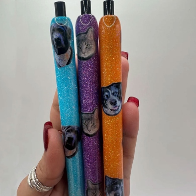 Gepersonaliseerde glitterpen met foto's, grappig portret als cadeautje voor in de kerstsok of op een feestje, schoolspullen, verjaardagscadeau/grappig grapje voor vrienden/collega's