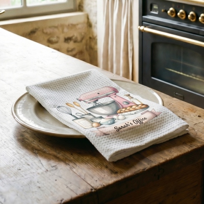 Gepersonaliseerde cadeauset met kookthema en naam, inclusief theedoek, pannenlap en ovenwant, bakbenodigdheden, verjaardagscadeau voor bakliefhebbers/broodbakkers