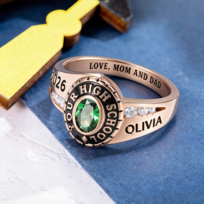 Personalisierter Geburtssteinring für Damen mit Gravur, Abschlussring für High School und Universität, Abschlussgeschenk für Absolventen des Jahrgangs 2026