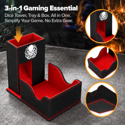 Personalized Foldable DND Dice Tower and Tray, Portable Dice Rolling Tower with Tray & Storage, Including Acrylic D20 and Reusable Drawstring Dice Bag