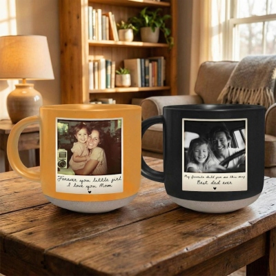 Personlig fotokeramisk mugg med text, kaffekopp med polaroidfotodesign, dagligt bruk, födelsedags-/årsdagspresent till mamma/pappa från barn