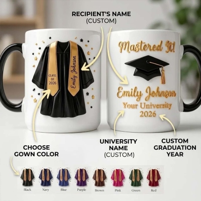 Mug personnalisé en forme de toque de remise de diplôme avec nom et année, souvenir de remise de diplôme de la promotion 2026, cadeau de fin d'études pour les diplômés du secondaire et du supérieur