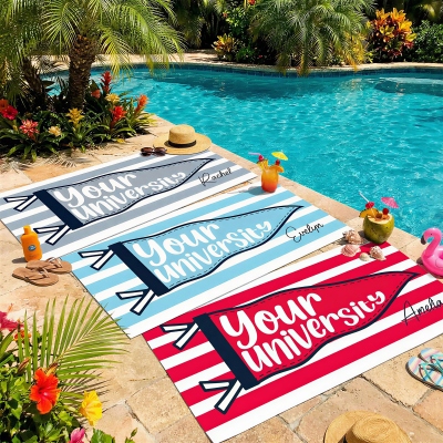Personalized College Pennant Beach Towel with Name, Quick Dry Microfiber Bath Towel, Graduation Party Favor, Graduation Gift for Family/Friends