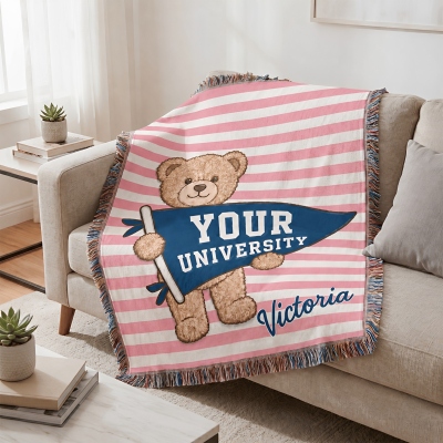 College Pennant Teddy Bear Blanket with Name