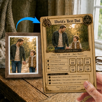 Custom Photo DND Legendary Dad Character Card, Personalized Father's Day Magic Card, Perfect Father’s Day Gift, Tabletop Gaming Keepsake