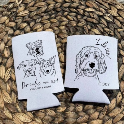 Personalized Cute Pet Portrait Can Cooler with Name, Hand Drawn Cat/Dog Sketch Insulated Drink Sleeve, Summer Party Favor, Gift for Pet Owners/Lovers