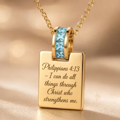 Personalized Birthstone Bible Verse Necklace with Text, Scripture Engraved Pendant, Christian Faith Jewelry, Holiday Gift for Her/Women