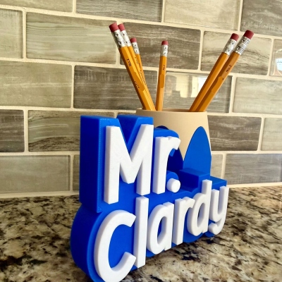 Personalized 3D Teacher Name Pencil Shaped Name Plate & Pen Holder, Colorful Stationery Cup Organizer, Appreciation/Back to School Gift for Educators
