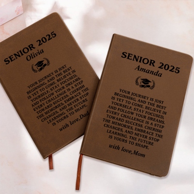 Personalized Senior 2025 Notebook with Name, A5 Leather Journal, High School/College Class of 2025 Graduation Notebook, Gift for Graduates/Students