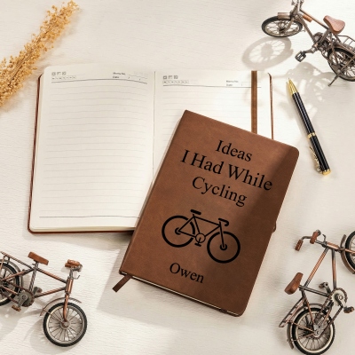 Personalisiertes Notizbuch mit Namen, A5-Ledereinband, Inspirationsjournal für Radsportbegeisterte, Geburtstags-/Jubiläums-/Ruhestandsgeschenk für Fahrradliebhaber/Radfahrer