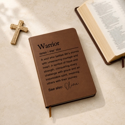 Custom Name Warrior Definition Notebook, A5 PU Leather Journal, Graduation/Encouragement Gift for Graduates/Cancer Survivors/Rehabilitation Patients