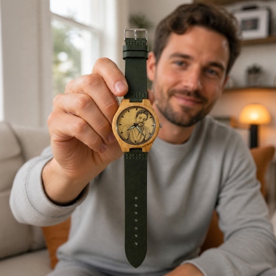 Customized Picture-Embedded Bamboo Wood Watch for Men and Women