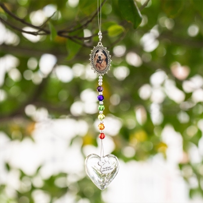 Personalized Rainbow Bridge Pet Loss Suncatcher, Paw Print Suncatcher, Heart Suncatcher with Glass Beads, Pet Memorial Gift, Gift for Pet Lovers