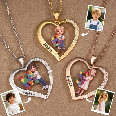 Autism Awareness Heart Alphabet Necklace