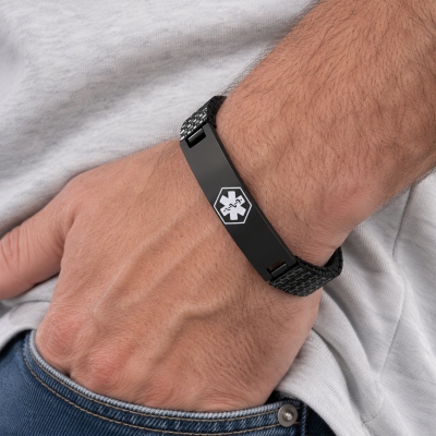 Custom Engraved Medical Alert Stretch Bracelet, Stainless Steel Men’s Medical ID Emergency Contact Bracelet, Birthday Gift for Him/Dad/Husband/Grandpa