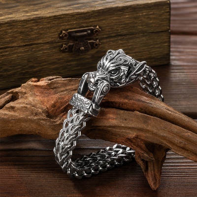 Gioielli norvegesi vichinghi personalizzati, bracciale testa di drago aquila lupo in acciaio inossidabile, gioielli moto bracciale punk, regalo per uomo/padre