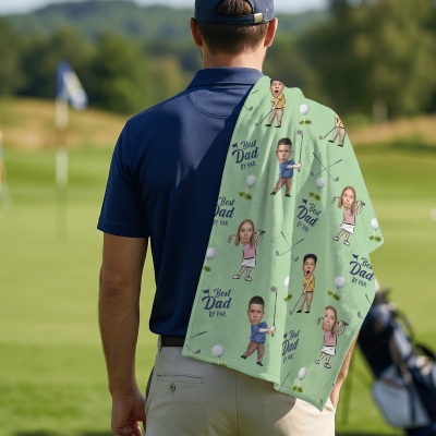 Custom Kid Face Golf Waffle Weave Sweat Towel with Name, Multicolor Absorbent Sports Towel, Birthday/Father's Day Gift for Golf Players/Dad/Husband