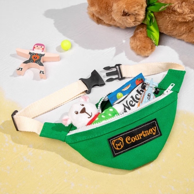 Personalized Kids Fanny Pack, Embroidered Belt Bag, Name Patch Bag, Canvas Fanny Pack, Zipper Bag, Toy Bag, Birthday/Back-to-School Gift for Kids