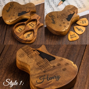 Gepersonaliseerde houten plectrums met koffer