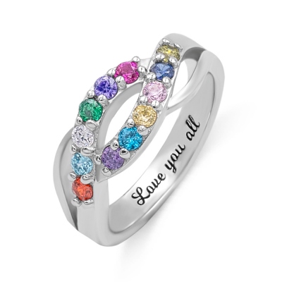 Waves of Love Personalized Birthstone Ring Family Ring