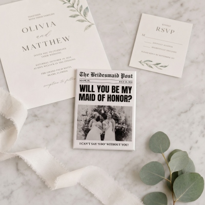 Personalized Bridesmaid Proposal Newspaper Style Fridge Magnet, Retro Bridal Photo News Refrigerator Magnet, Wedding Gift for Best Friends/Women