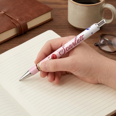 Personalized Name Birth Flower Book Design Gel Pen, Retractable Ballpoint Pen, Birthday/Graduation/Back to School Gift for Students/Teachers/Women