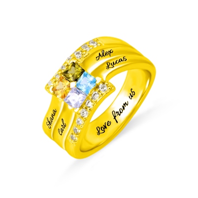 Personalized Four Square Gemstone Ring In Gold