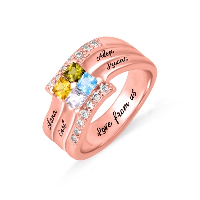 Personalized Four Square Gemstone Ring In Rose Gold