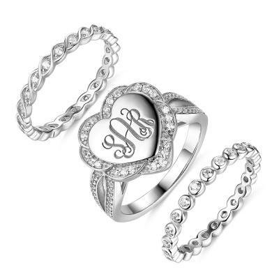 Engraved Heart Shape Stackable Monogram Ring